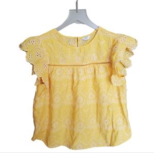 Women's Flutter Sleeve Embroidered Eyelet Blouse Crown&Ivy